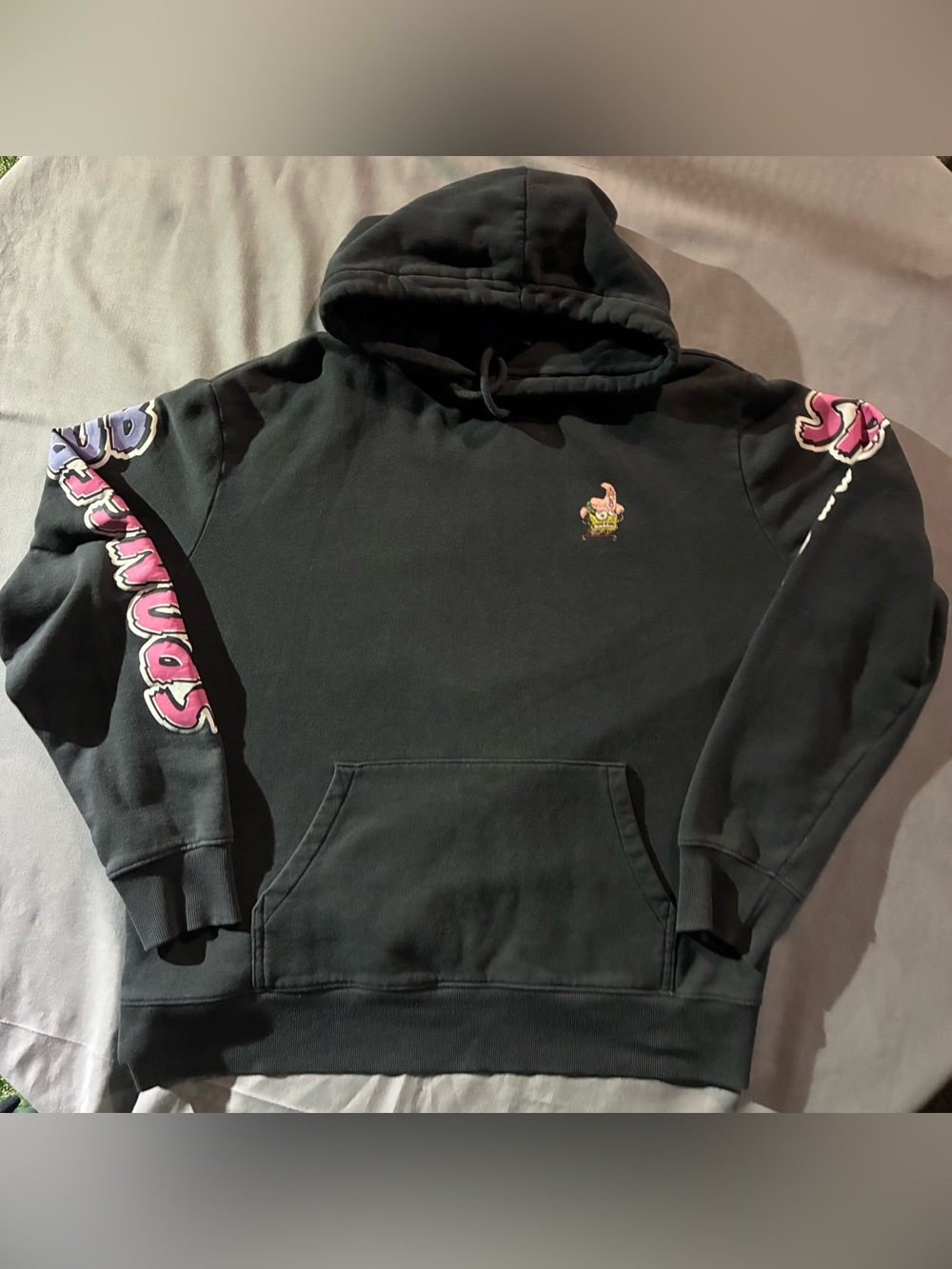 SpongeBob Squarepants Black Crewneck Hoodie with Pink Sleeve Graphics